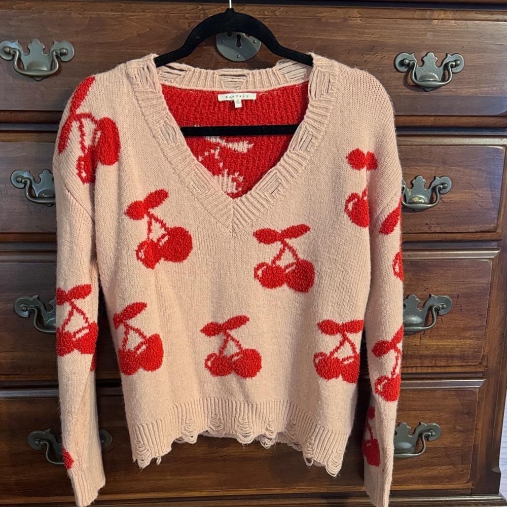 Red Cherry V-Neck Sweater
